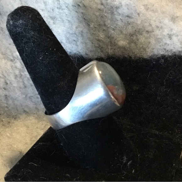 Mid Century Modern sterling silver moss agate ring - Picture 2 of 7